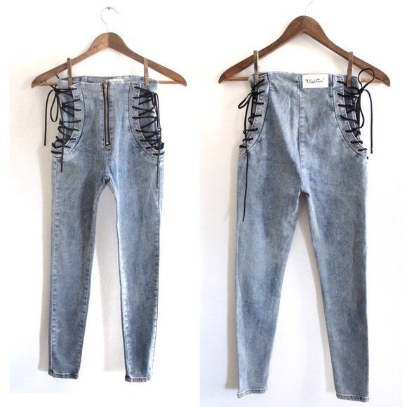 Mailinniao Lace Up Corsette Bodycon Vintage Wash Skinny Jeans XS preowned - Picture 2 of 14